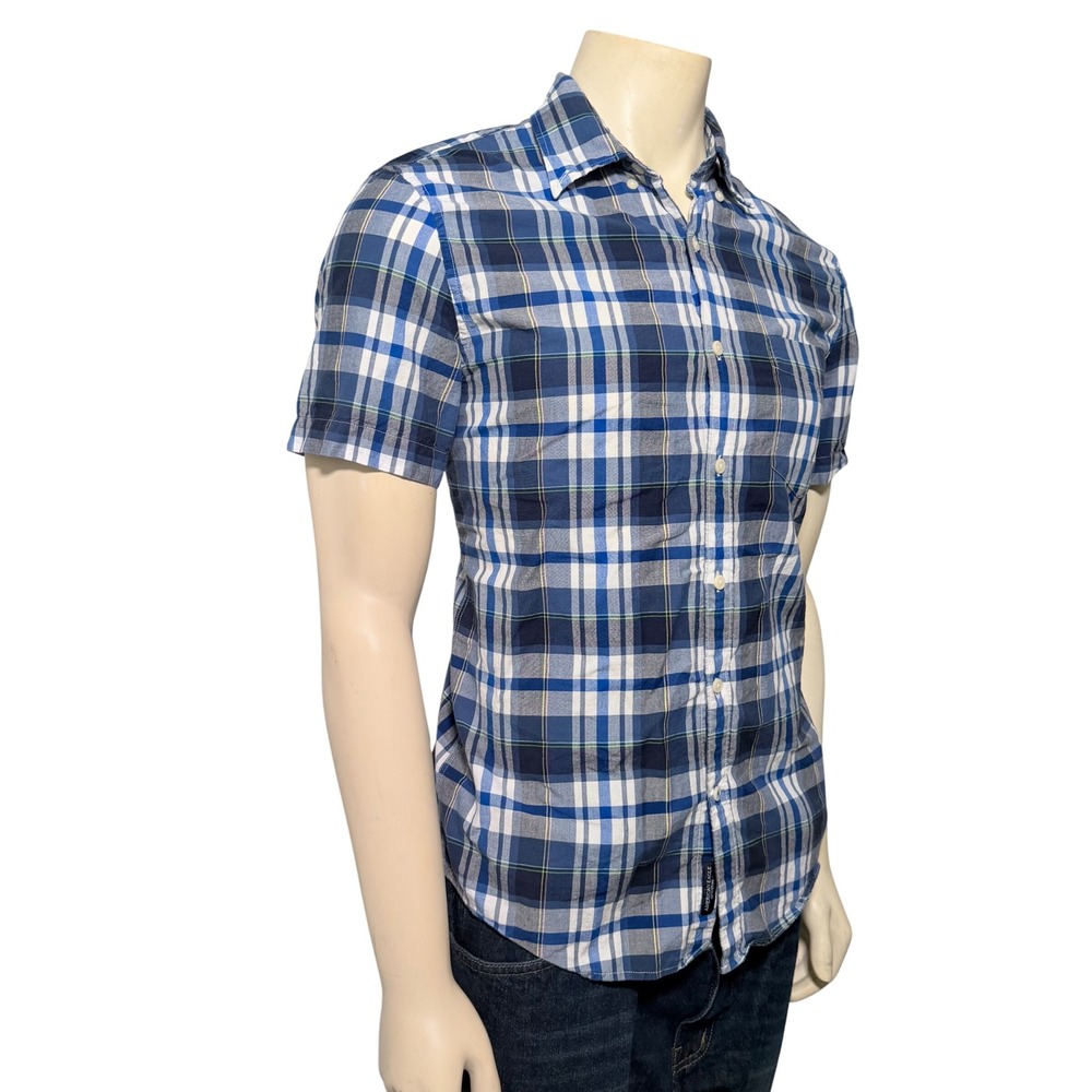 American Eagle Button Down Shirt Mens Medium Blue Plaid Excellent Short Sleeve - Picture 3 of 10